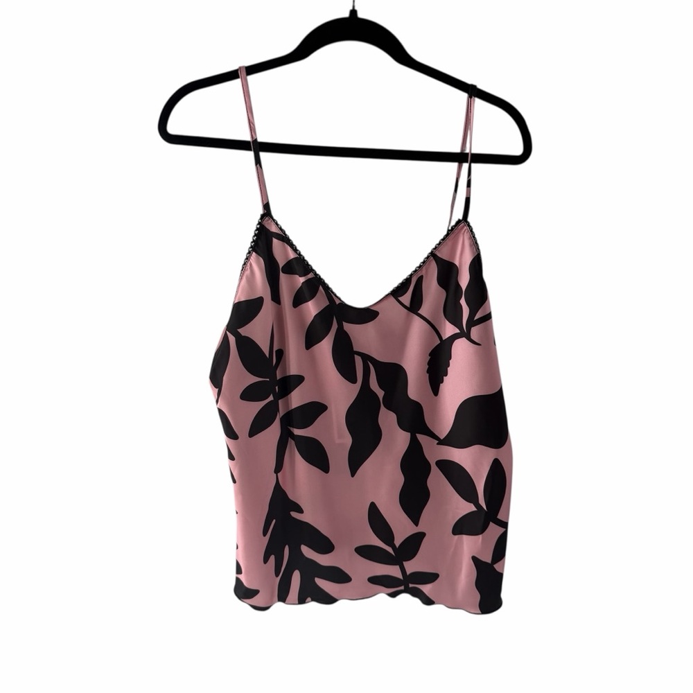 NWT Tash + Sophie Feminine Coquette‎ Pink and Black Leaf Print Silky L Camisole
